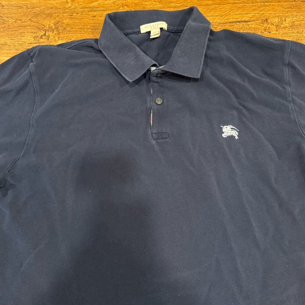 Burberry Brit Blue Nova Check Logo Golf Casual Long‎ Sleeve Polo Shirt Men's XL